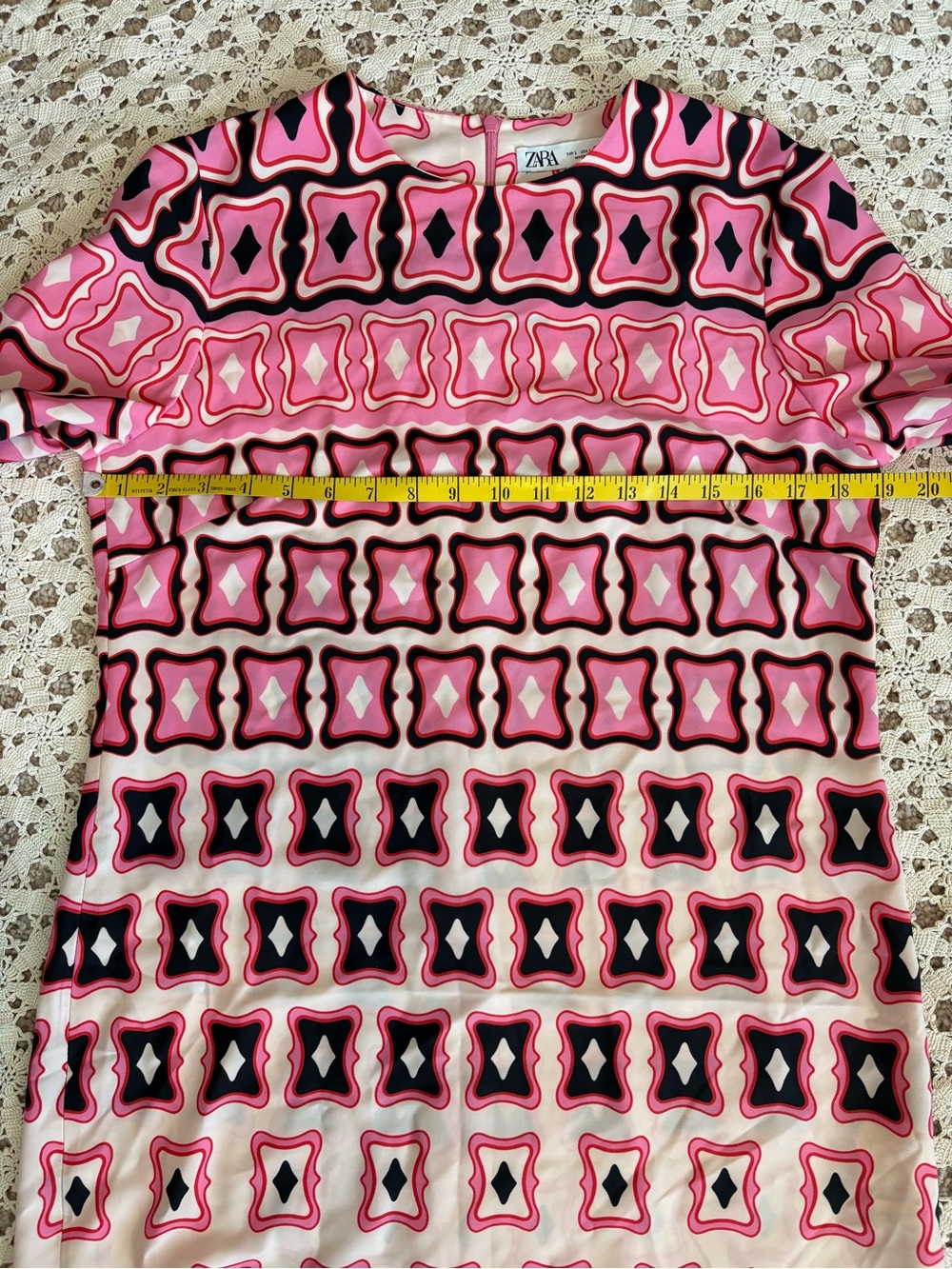 Zara Retro Geometric Print Tunic Midi Dress Pink Black Size Large NWT - Picture 9 of 10